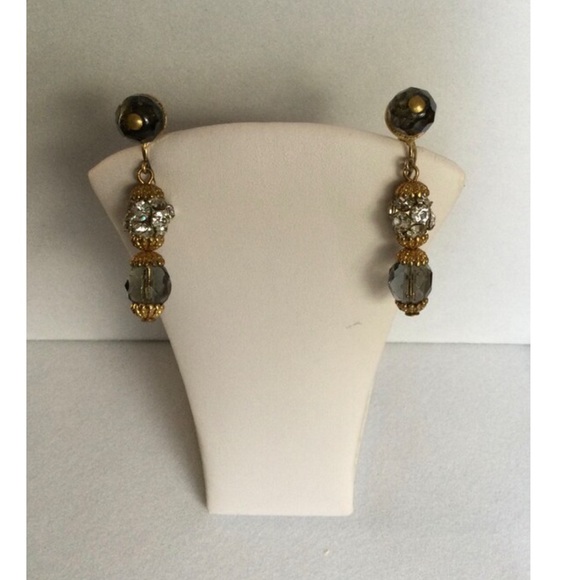 Vintage Swarovski Clear Crystal & Montana Blue Czech Fire Polish Clip Earrings - Picture 4 of 7